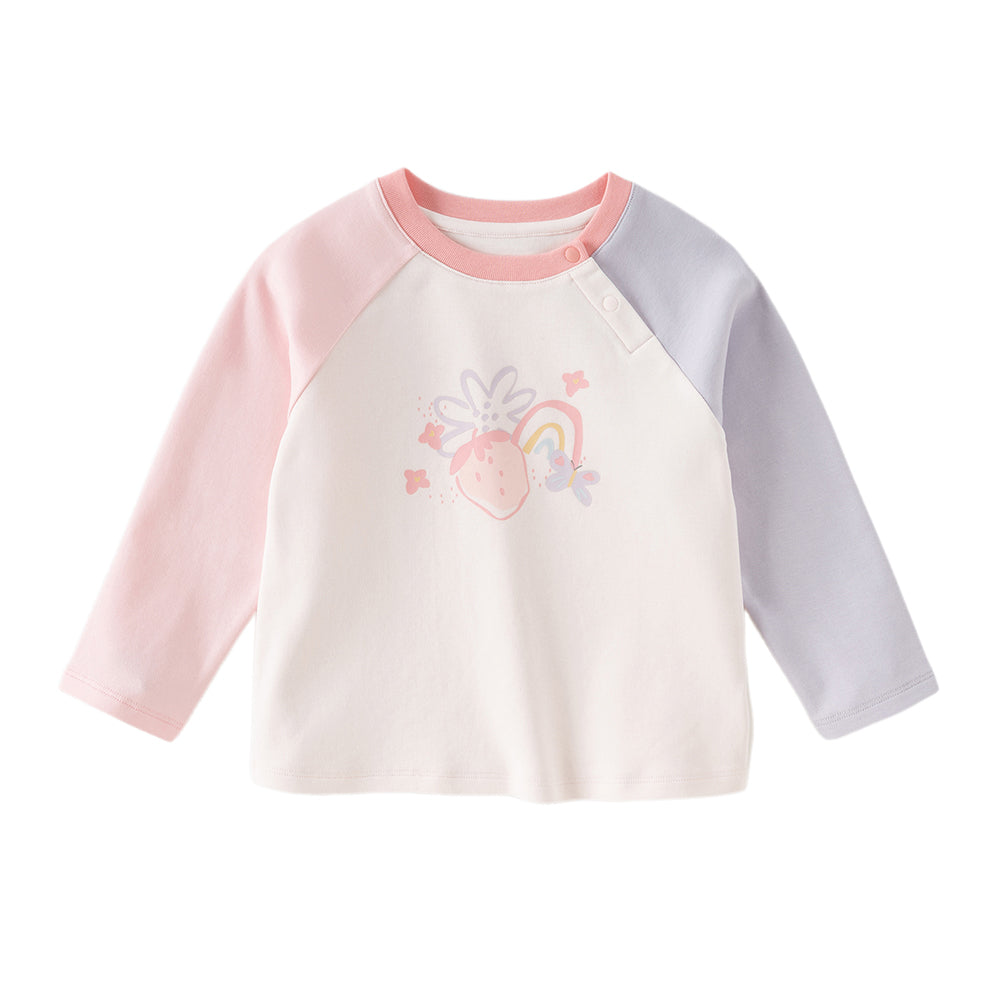 Dave&Bella Toddler Girls Pink Cute Print Lightweight Cotton Long Sleeve T-shirts