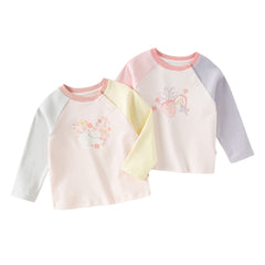 Dave&Bella Toddler Girls Pink Cute Print Lightweight Cotton Long Sleeve T-shirts