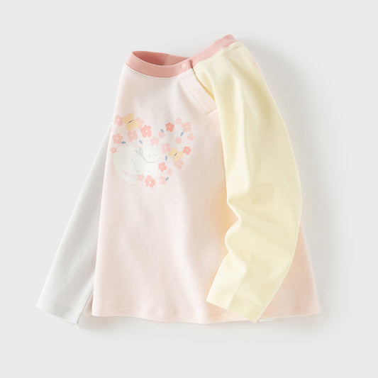 Dave&Bella Toddler Girls Pink Cute Print Lightweight Cotton Long Sleeve T-shirts