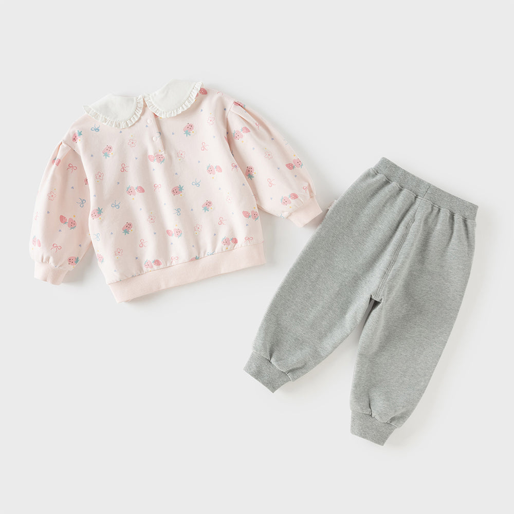 Dave&Bella Toddler Girls Sweet Pink Long Sleeve Casual Top Pant Suits