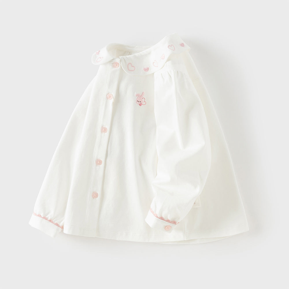 Dave&Bella Toddler Girls White Doll Collar Long Sleeve Breathable Cotton Shirts