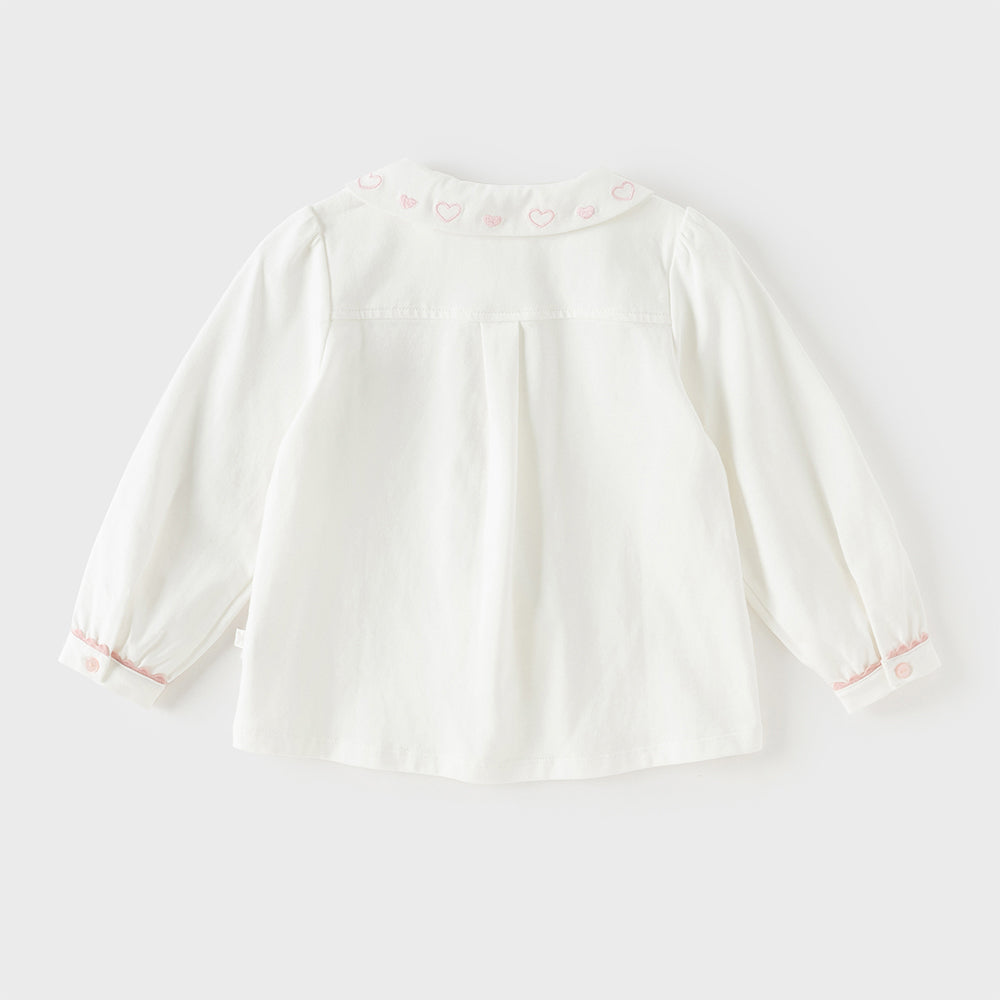 Dave&Bella Toddler Girls White Doll Collar Long Sleeve Breathable Cotton Shirts