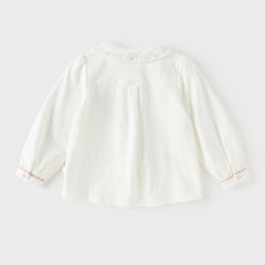 Dave&Bella Toddler Girls White Doll Collar Long Sleeve Breathable Cotton Shirts