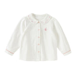 Dave&Bella Toddler Girls White Doll Collar Long Sleeve Breathable Cotton Shirts