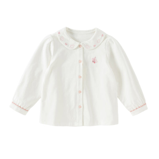 Dave&Bella Toddler Girls White Doll Collar Long Sleeve Breathable Cotton Shirts