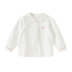 Dave&Bella Toddler Girls White Doll Collar Long Sleeve Breathable Cotton Shirts