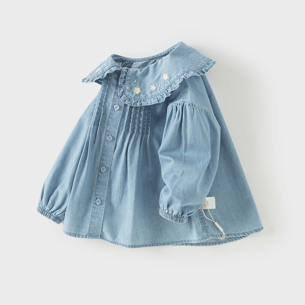 Dave&Bella Toddler Girls Fashion Denim Blue Comfortable Cotton Denim Shirt Tops