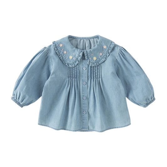 Dave&Bella Toddler Girls Fashion Denim Blue Comfortable Cotton Denim Shirt Tops
