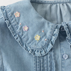 Dave&Bella Toddler Girls Fashion Denim Blue Comfortable Cotton Denim Shirt Tops