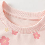 Dave&Bella Toddler Girls Pink Charming Flower Print Round Collar Sweatshirts