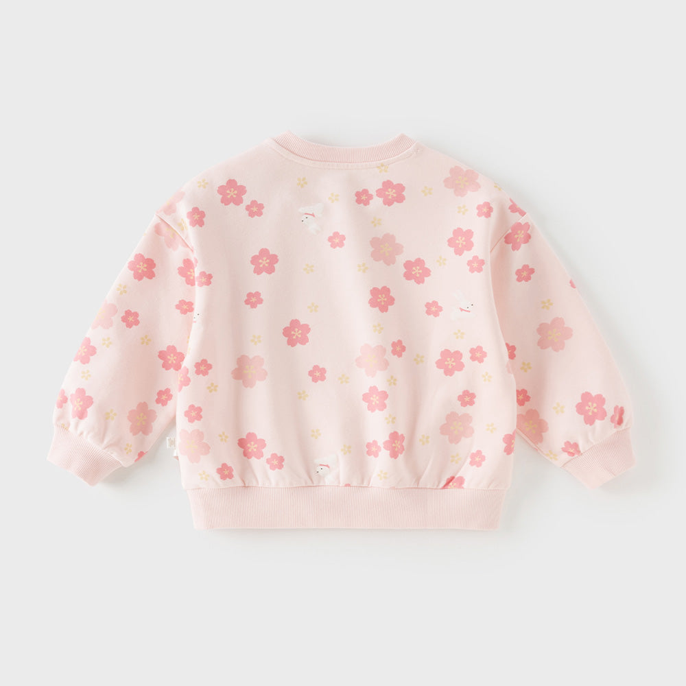 Dave&Bella Toddler Girls Pink Charming Flower Print Round Collar Sweatshirts