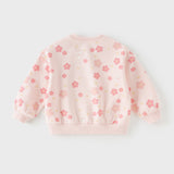Dave&Bella Toddler Girls Pink Charming Flower Print Round Collar Sweatshirts