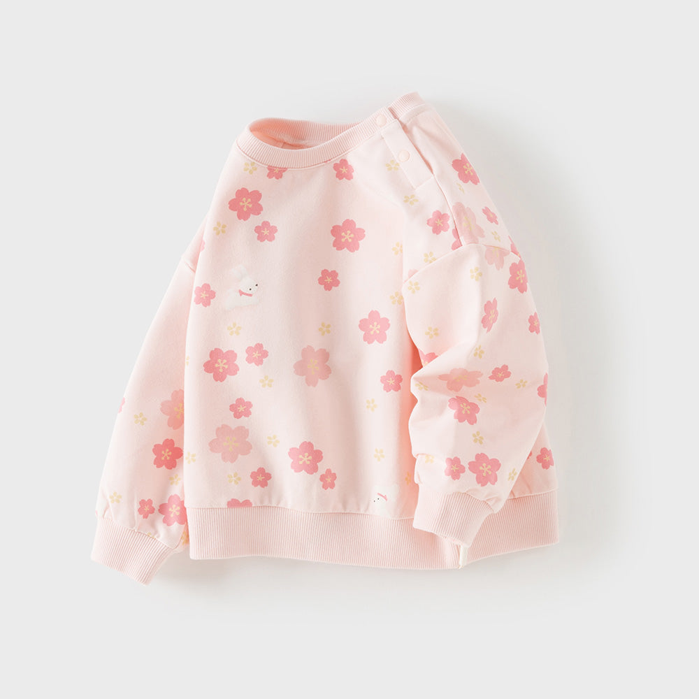 Dave&Bella Toddler Girls Pink Charming Flower Print Round Collar Sweatshirts