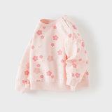 Dave&Bella Toddler Girls Pink Charming Flower Print Round Collar Sweatshirts