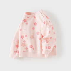 Dave&Bella Toddler Girls Pink Charming Flower Print Round Collar Sweatshirts