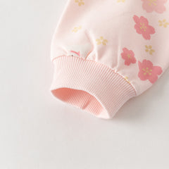 Dave&Bella Toddler Girls Pink Charming Flower Print Round Collar Sweatshirts