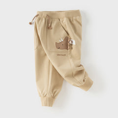 Dave&Bella Toddler Boys Grey/Khaki Cute Animal-shaped Drawstring Loose Pants
