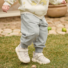 Dave&Bella Toddler Boys Grey/Khaki Cute Animal-shaped Drawstring Loose Pants