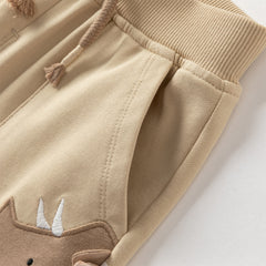 Dave&Bella Toddler Boys Grey/Khaki Cute Animal-shaped Drawstring Loose Pants