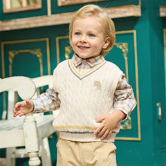 Dave&Bella Toddler Boys Beige/Grey Sleeveless Comfortable Cotton Tank Tops