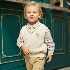 Dave&Bella Toddler Boys Beige/Grey Sleeveless Comfortable Cotton Tank Tops