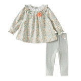 Dave&Bella Toddler Girls Cute Green Print Long Sleeve Top Slim Legging Suits