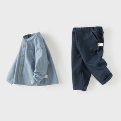 Dave&Bella Toddler Boys Elegant Blue Turtle College-style T-shirt Pant Suits