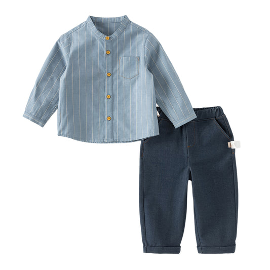 Dave&Bella Toddler Boys Elegant Blue Turtle College-style T-shirt Pant Suits