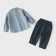 Dave&Bella Toddler Boys Elegant Blue Turtle College-style T-shirt Pant Suits