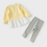 Dave&Bella Toddler Girls Charming Yellow Long Sleeve Dress-style T-shirt Pant Suits