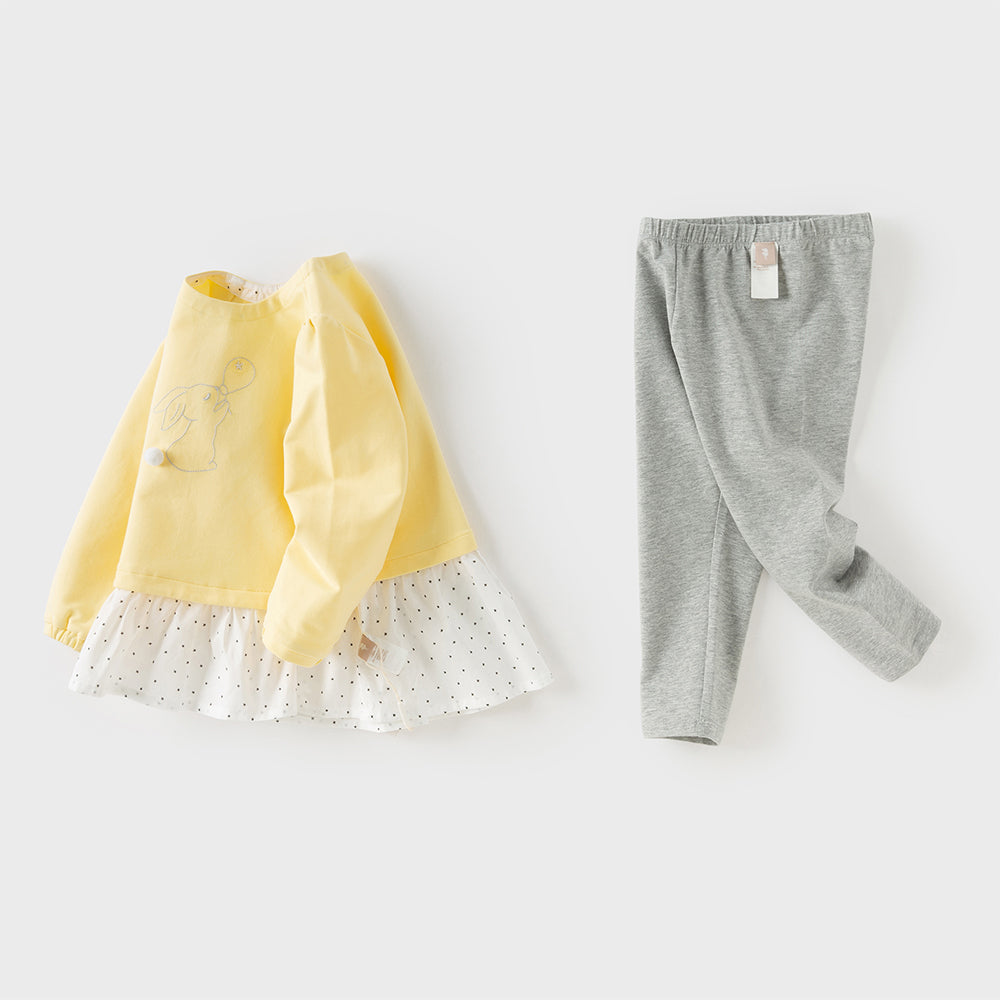 Dave&Bella Toddler Girls Charming Yellow Long Sleeve Dress-style T-shirt Pant Suits