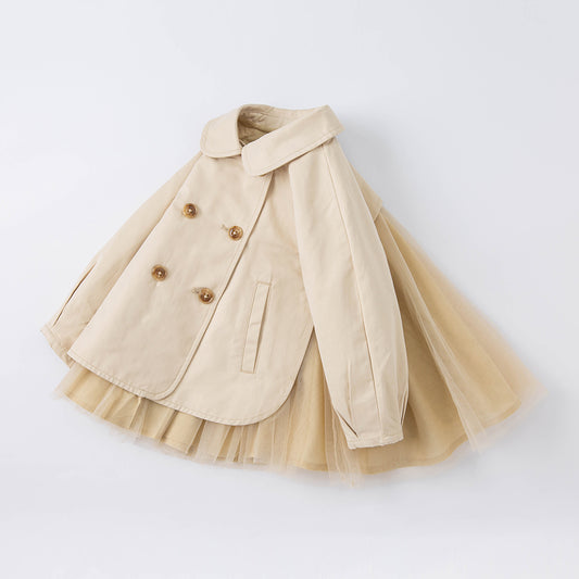 Dave&Bella Toddler Girls Elegant Khaki Long Sleeve A-line Mesh Dress-style Jackets