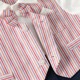 Dave&Bella Baby Boys Red White Striped Turndown Collar Cozy Cotton Rompers