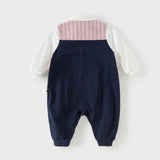 Dave&Bella Baby Boys Red White Striped Turndown Collar Cozy Cotton Rompers