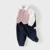 Dave&Bella Baby Boys Red White Striped Turndown Collar Cozy Cotton Rompers