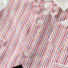 Dave&Bella Baby Boys Red White Striped Turndown Collar Cozy Cotton Rompers
