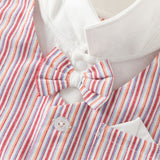 Dave&Bella Baby Boys Red White Striped Turndown Collar Cozy Cotton Rompers