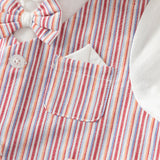 Dave&Bella Baby Boys Red White Striped Turndown Collar Cozy Cotton Rompers