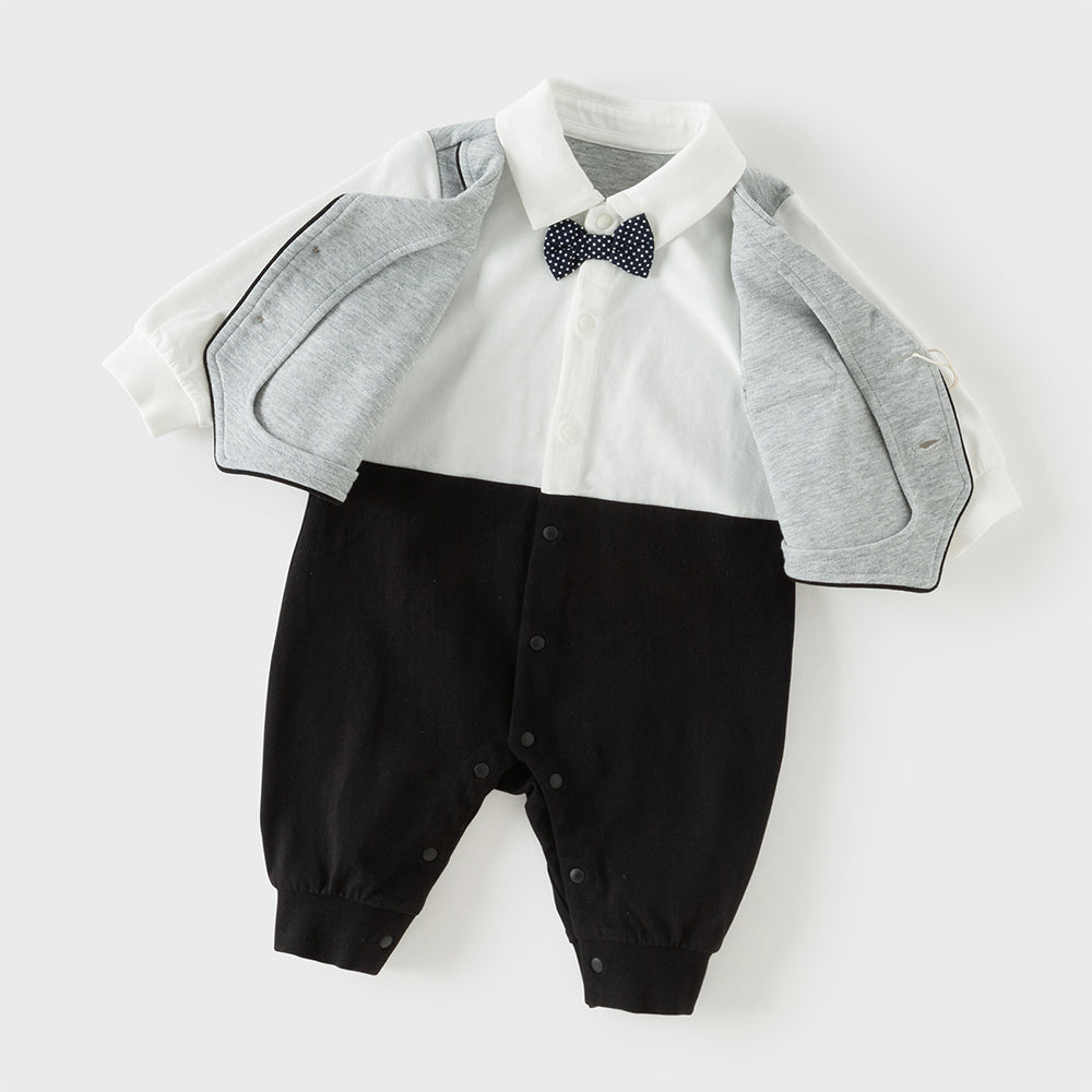 Dave&Bella Baby Boys Light Grey Long Sleeve Fake-two-piece Rompers