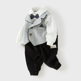 Dave&Bella Baby Boys Light Grey Long Sleeve Fake-two-piece Rompers