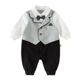 Dave&Bella Baby Boys Light Grey Long Sleeve Fake-two-piece Rompers