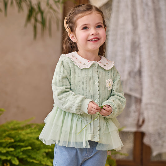 Dave&Bella Toddler Girls Cute Green Versatile Mesh Sweater Cardigans