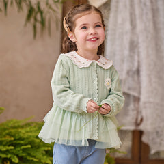 Dave&Bella Toddler Girls Cute Green Versatile Mesh Sweater Cardigans