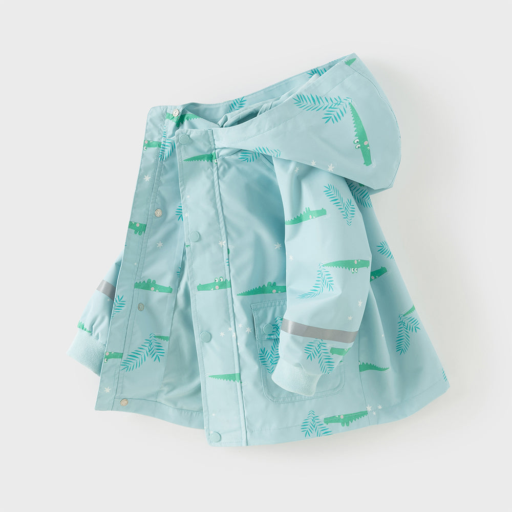 Dave&Bella Toddler Boys Blue Crocodile Print Outwear Long sleeve Hooded Jackets