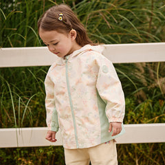 Dave&Bella Toddler Girls Orange/Pink Cute Print Outwear Waterproof Hooded Jacket