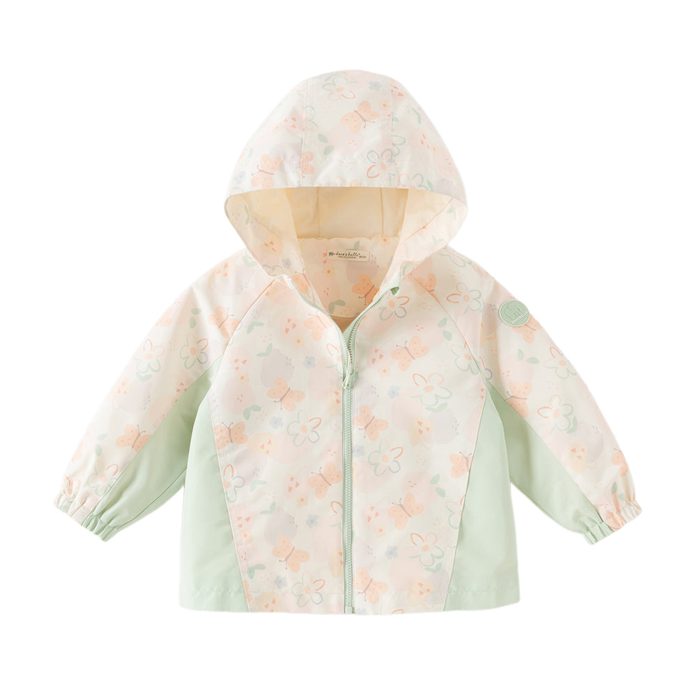 Dave&Bella Toddler Girls Orange/Pink Cute Print Outwear Waterproof Hooded Jacket
