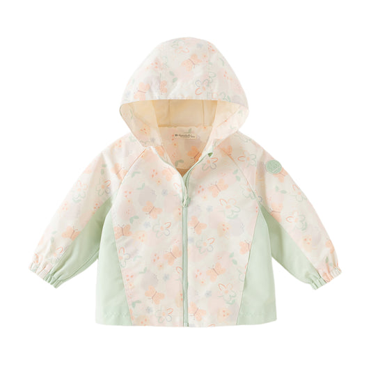 Dave&Bella Toddler Girls Orange/Pink Cute Print Outwear Waterproof Hooded Jacket