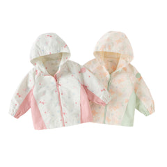 Dave&Bella Toddler Girls Orange/Pink Cute Print Outwear Waterproof Hooded Jacket