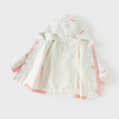 Dave&Bella Toddler Girls Orange/Pink Cute Print Outwear Waterproof Hooded Jacket