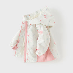 Dave&Bella Toddler Girls Orange/Pink Cute Print Outwear Waterproof Hooded Jacket